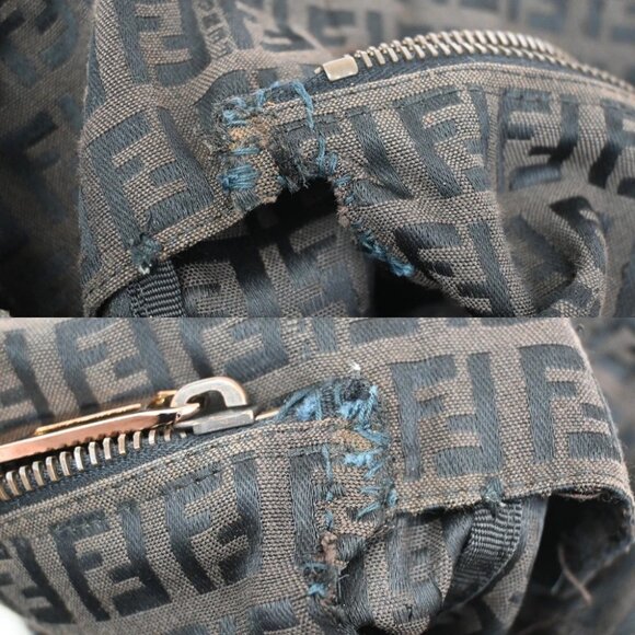 FENDI Logo Zucchino Hand Tote Bag Canvas Leather Brown Italy - Picture 13 of 14